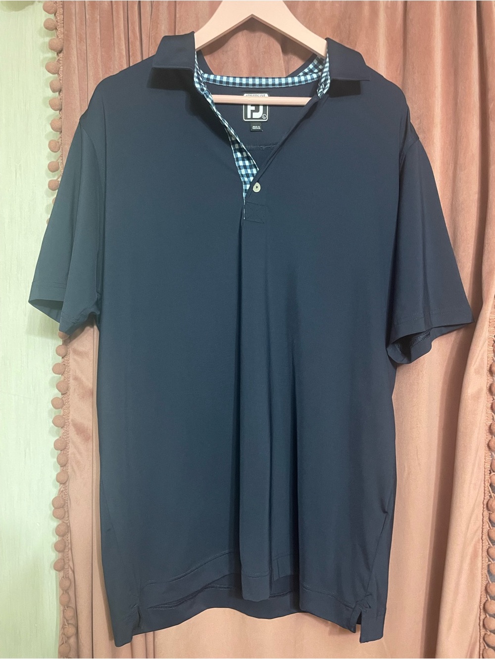 Men’s FootJoy Navy Polo with Gingham Trim